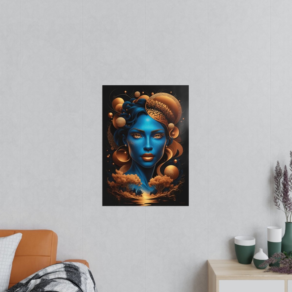 Kunstposter Blaues Gesicht – Surrealistische Kunst - Poster bei HappyHugPixels