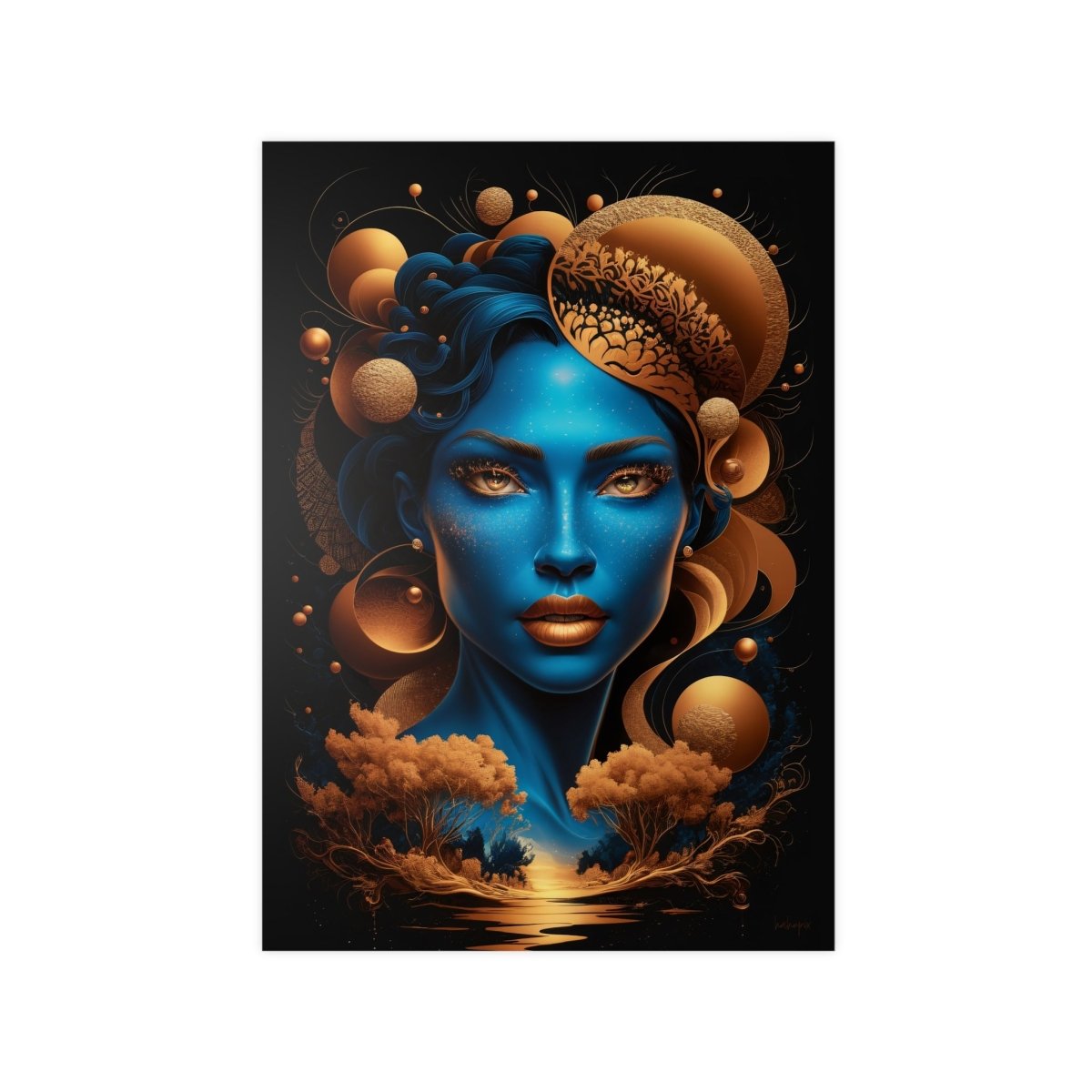 Kunstposter Blaues Gesicht – Surrealistische Kunst - Poster bei HappyHugPixels