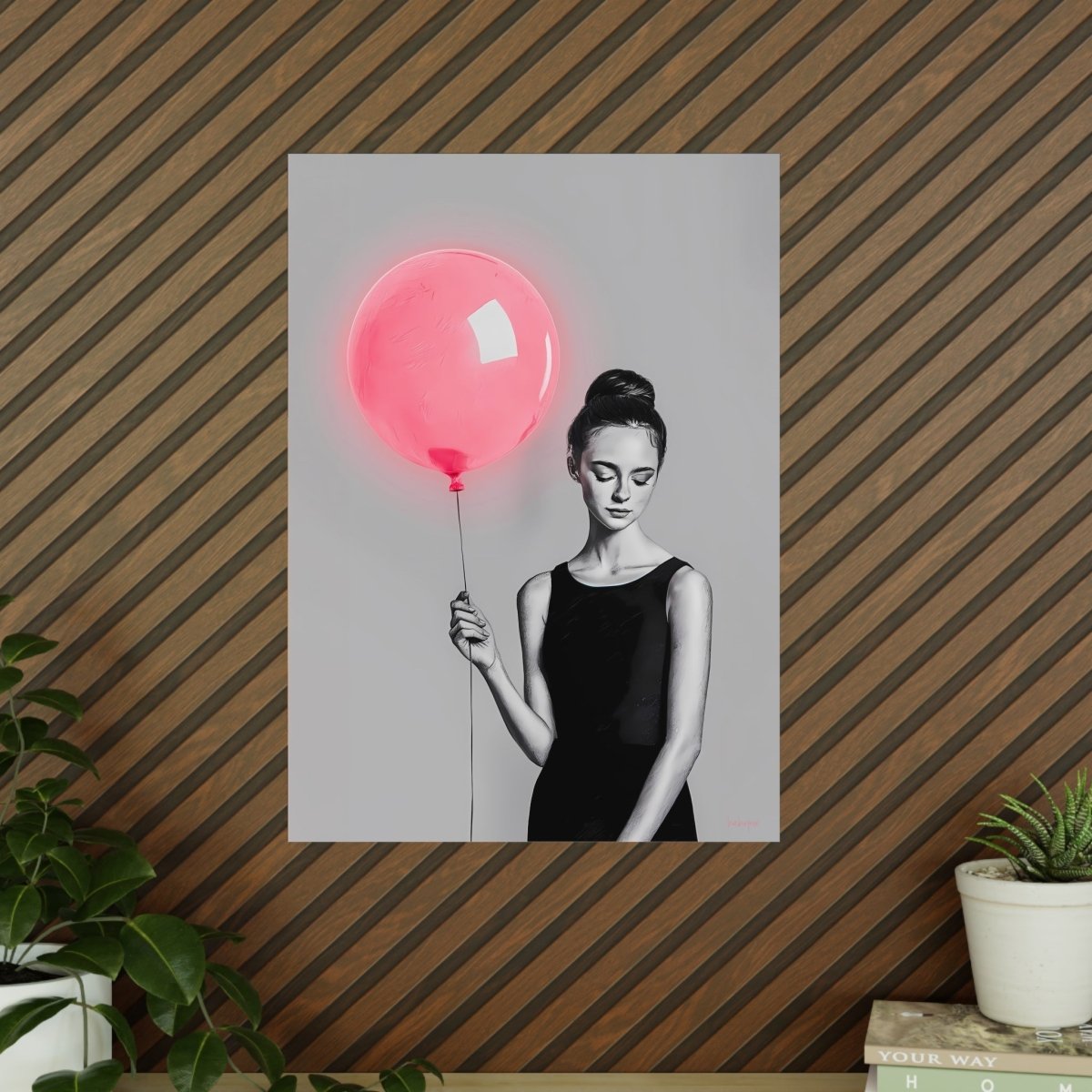 Kunstposter Zeichnung - Elegante Frau mit Ballon - Photopapier - Poster bei HappyHugPixels