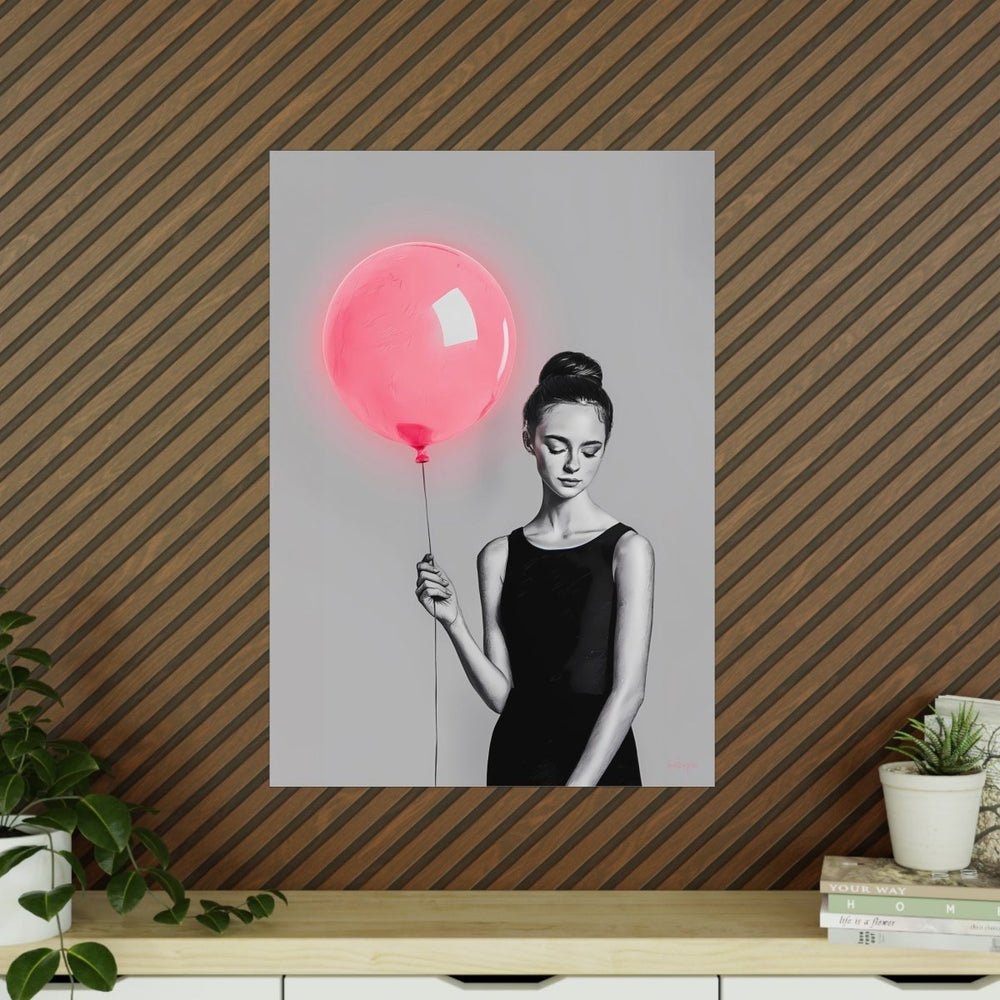 Kunstposter Zeichnung - Elegante Frau mit Ballon - Photopapier - Poster bei HappyHugPixels