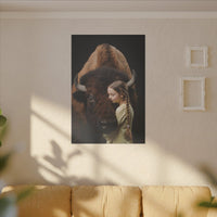 Leinwandbild Mädchen & Bison - Hugging Little Girl Animals - Canvas bei HappyHugPixels