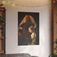 Leinwandbild Mädchen & Bison - Hugging Little Girl Animals - Canvas bei HappyHugPixels