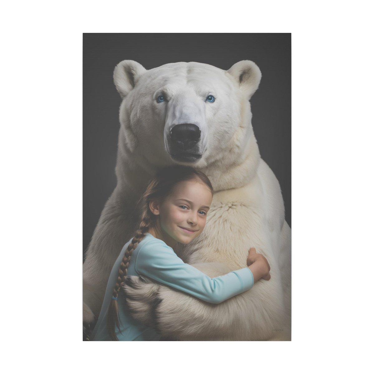 Leinwandbild Mädchen & Eisbär - Hugging Little Girl Animals - Canvas bei HappyHugPixels