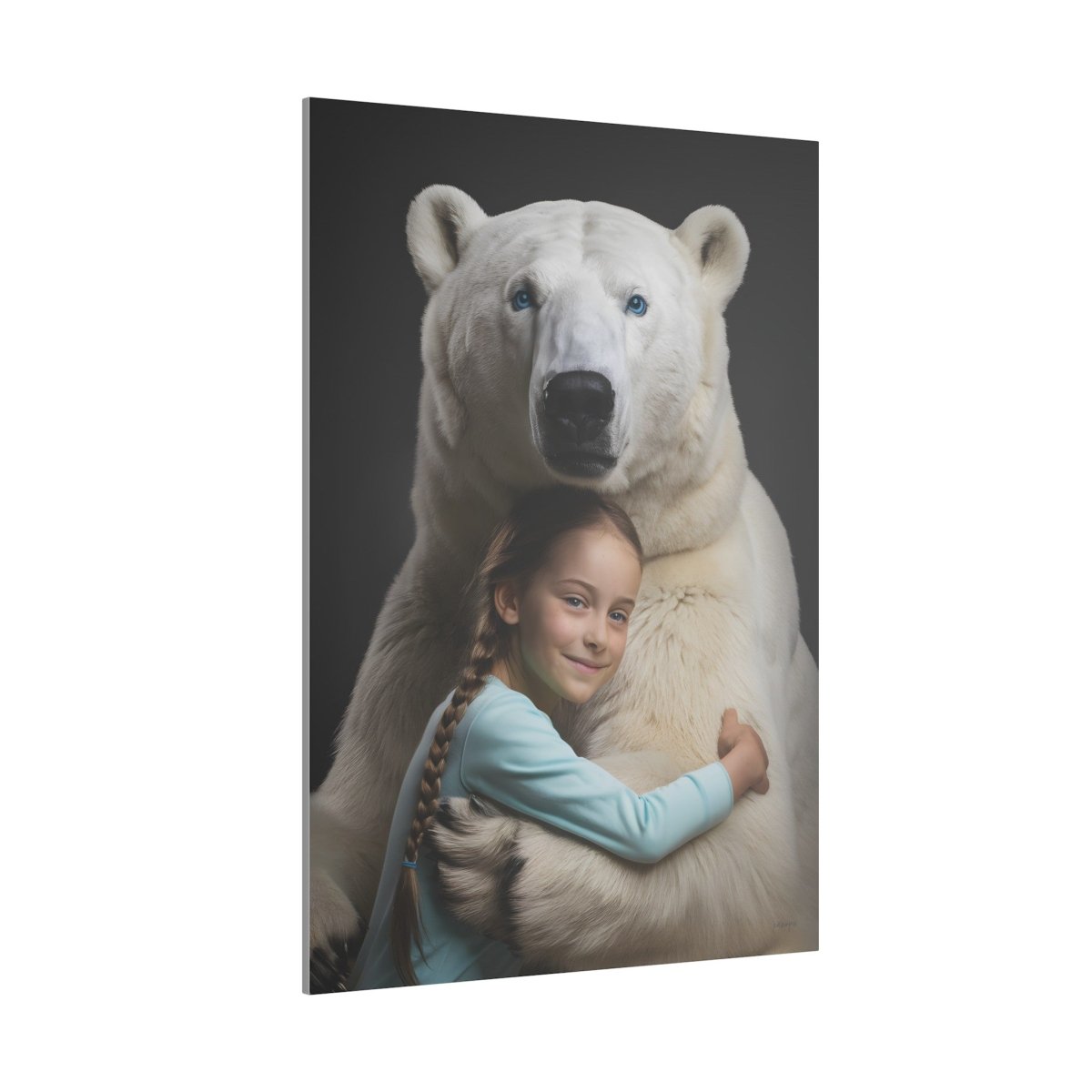 Leinwandbild Mädchen & Eisbär - Hugging Little Girl Animals - Canvas bei HappyHugPixels