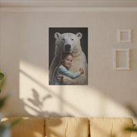 Leinwandbild Mädchen & Eisbär - Hugging Little Girl Animals - Canvas bei HappyHugPixels