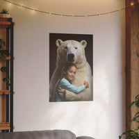 Leinwandbild Mädchen & Eisbär - Hugging Little Girl Animals - Canvas bei HappyHugPixels