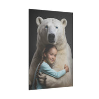 Leinwandbild Mädchen & Eisbär - Hugging Little Girl Animals - Canvas bei HappyHugPixels