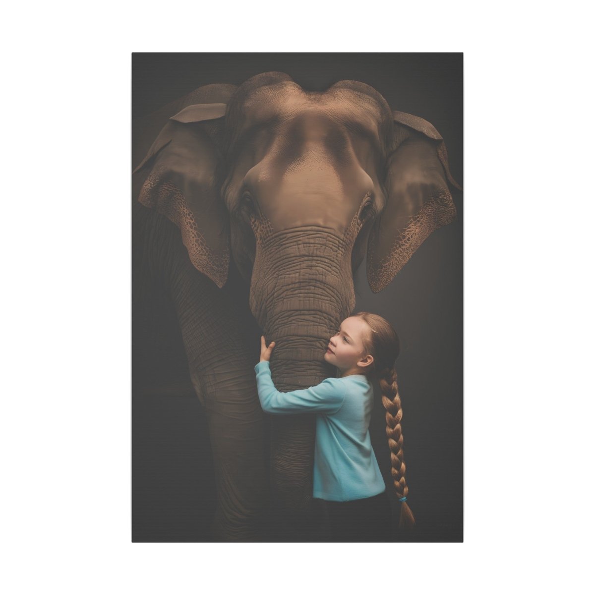 Leinwandbild Mädchen & Elefant - Hugging Little Girl Animals - Canvas bei HappyHugPixels