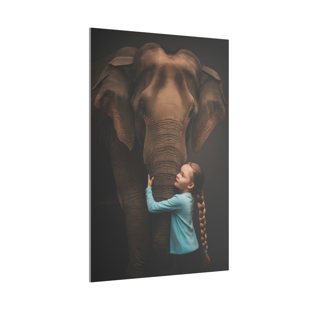 Leinwandbild Mädchen & Elefant - Hugging Little Girl Animals - Canvas bei HappyHugPixels