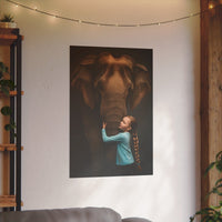 Leinwandbild Mädchen & Elefant - Hugging Little Girl Animals - Canvas bei HappyHugPixels