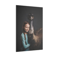 Leinwandbild Mädchen & Emu - Hugging Little Girl Animals - Canvas bei HappyHugPixels