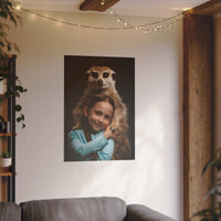 Leinwandbild Mädchen & Erdmännchen - Hugging Little Girl Animals - Canvas bei HappyHugPixels