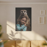 Leinwandbild Mädchen & Erdmännchen - Hugging Little Girl Animals - Canvas bei HappyHugPixels