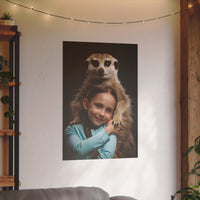 Leinwandbild Mädchen & Erdmännchen - Hugging Little Girl Animals - Canvas bei HappyHugPixels