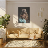 Leinwandbild Mädchen & Erdmännchen - Hugging Little Girl Animals - Canvas bei HappyHugPixels