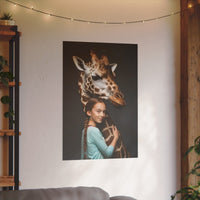 Leinwandbild Mädchen & Giraffe - Hugging Little Girl Animals - Canvas bei HappyHugPixels