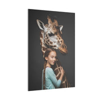 Leinwandbild Mädchen & Giraffe - Hugging Little Girl Animals - Canvas bei HappyHugPixels