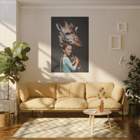 Leinwandbild Mädchen & Giraffe - Hugging Little Girl Animals - Canvas bei HappyHugPixels