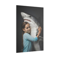 Leinwandbild Mädchen & Hai - Hugging Little Girl Animals - Canvas bei HappyHugPixels