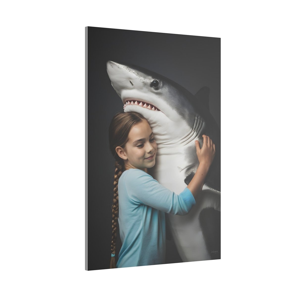 Leinwandbild Mädchen & Hai - Hugging Little Girl Animals - Canvas bei HappyHugPixels