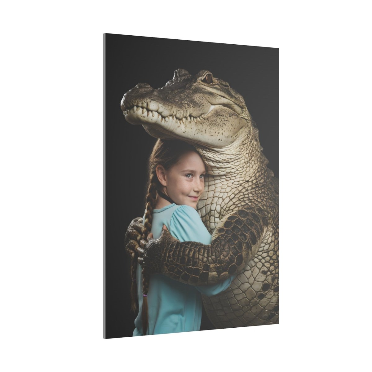 Leinwandbild Mädchen & Krokodil - Hugging Little Girl Animals - Canvas bei HappyHugPixels