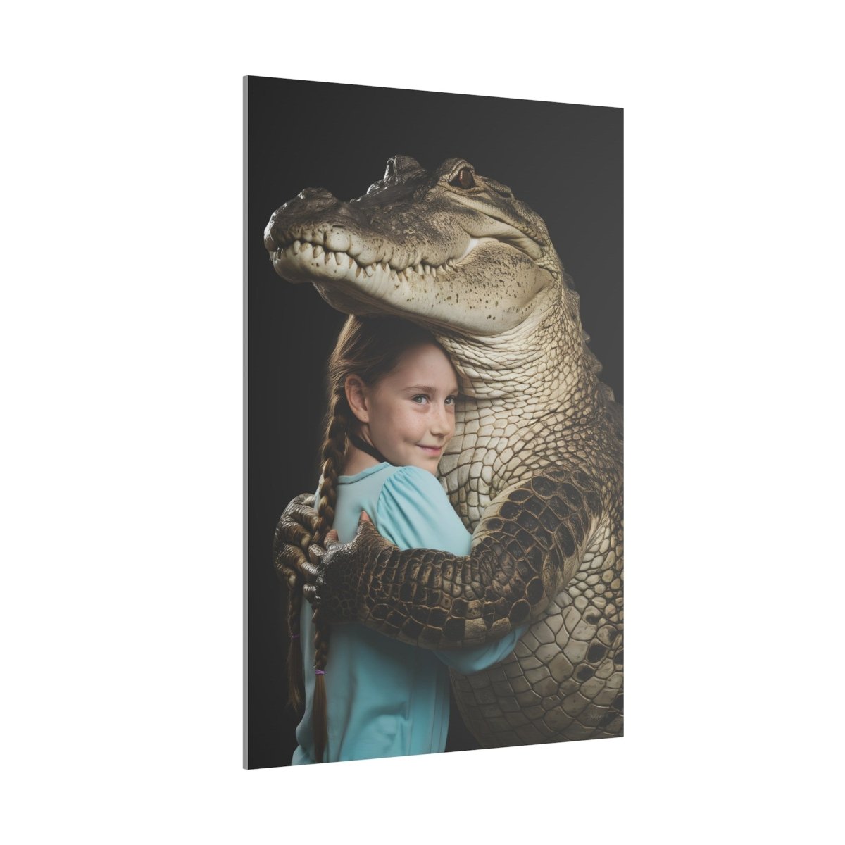 Leinwandbild Mädchen & Krokodil - Hugging Little Girl Animals - Canvas bei HappyHugPixels