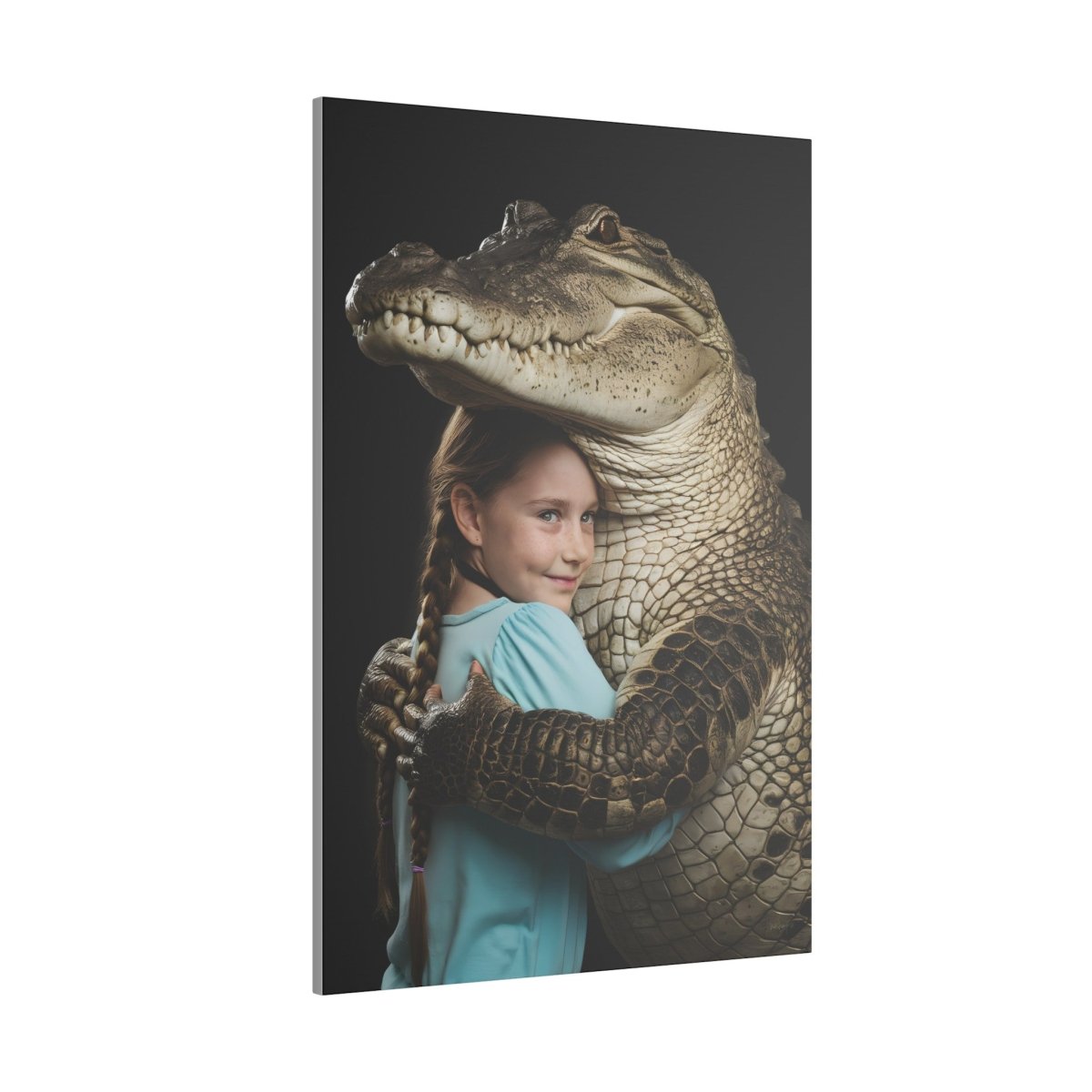 Leinwandbild Mädchen & Krokodil - Hugging Little Girl Animals - Canvas bei HappyHugPixels