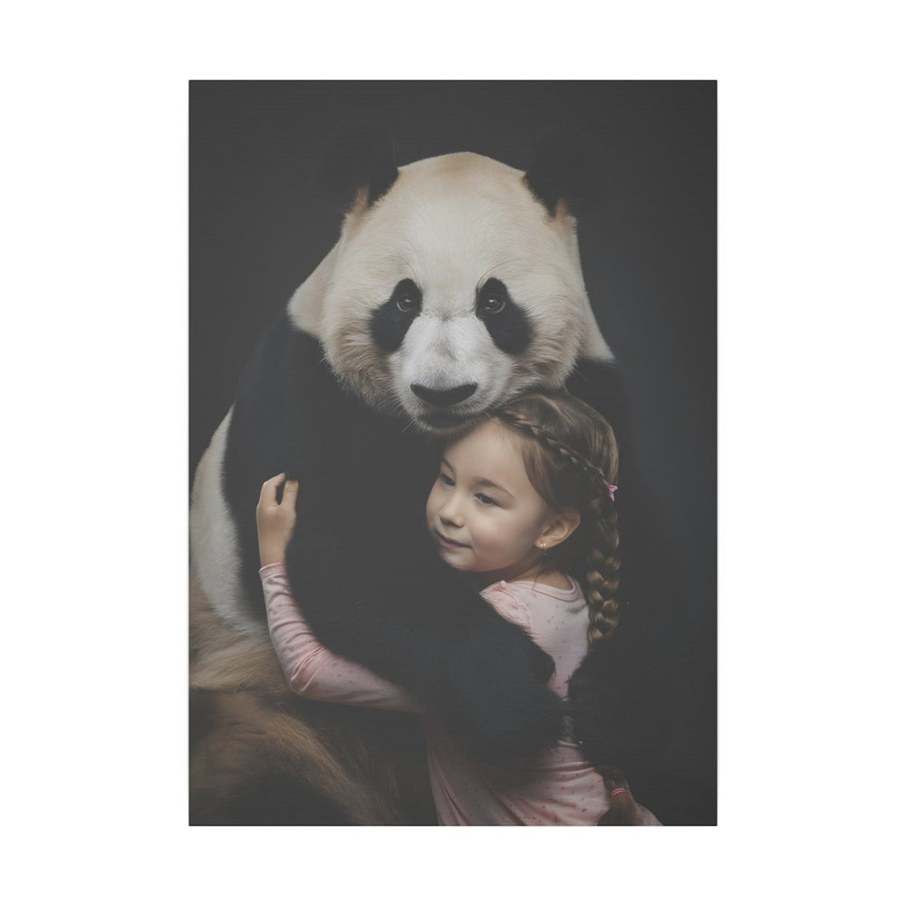 Leinwandbild Mädchen & Panda - Hugging Little Girl Animals - Canvas bei HappyHugPixels