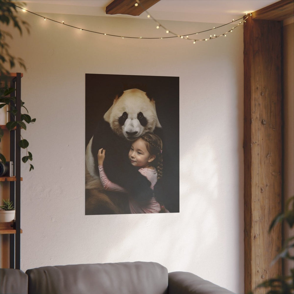 Leinwandbild Mädchen & Panda - Hugging Little Girl Animals - Canvas bei HappyHugPixels