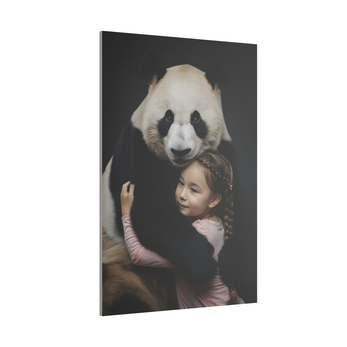 Leinwandbild Mädchen & Panda - Hugging Little Girl Animals - Canvas bei HappyHugPixels