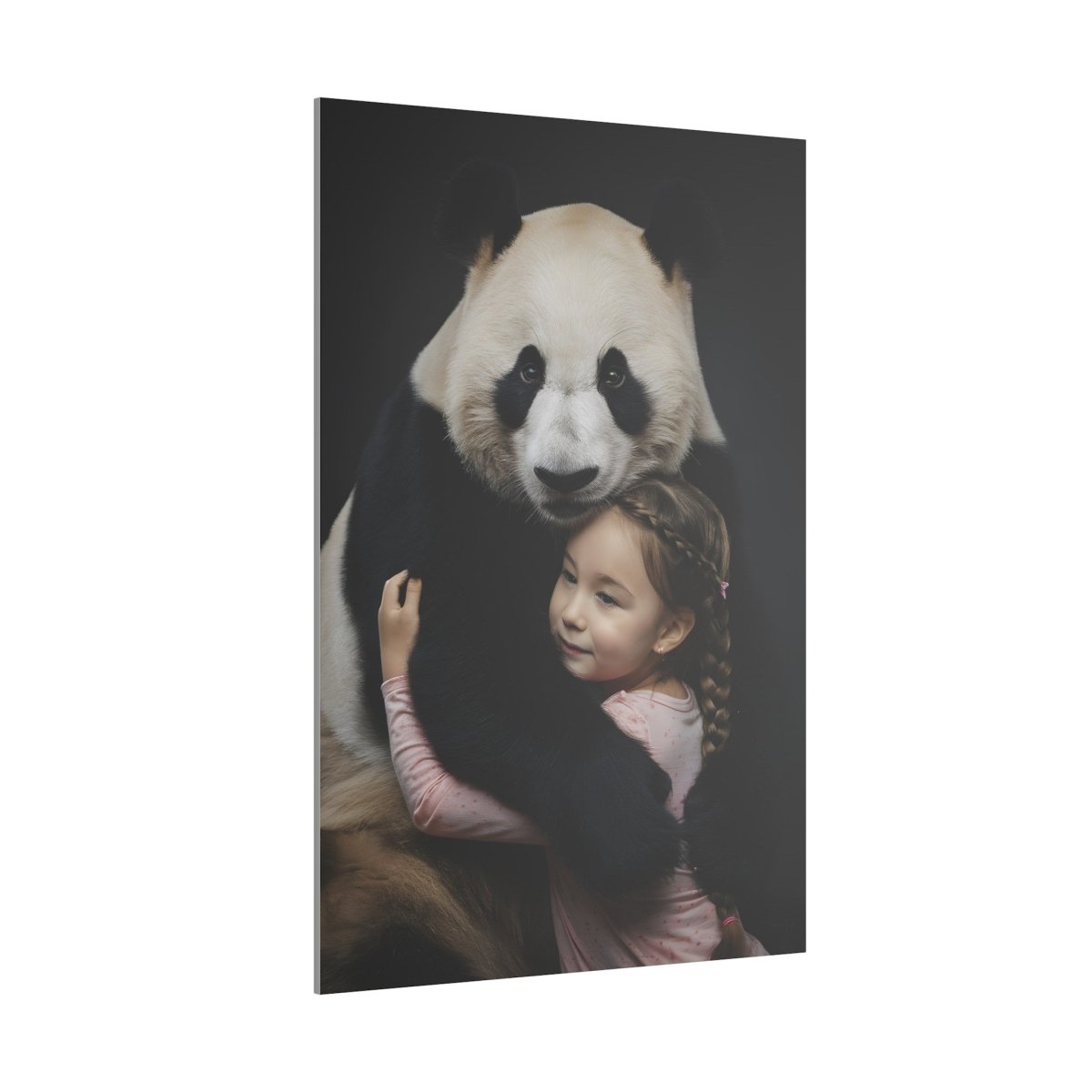 Leinwandbild Mädchen & Panda - Hugging Little Girl Animals - Canvas bei HappyHugPixels