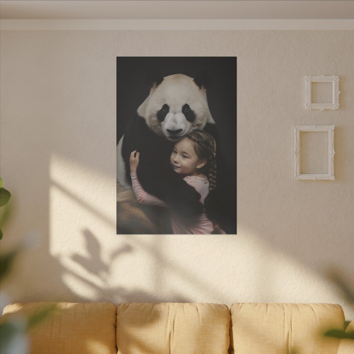 Leinwandbild Mädchen & Panda - Hugging Little Girl Animals - Canvas bei HappyHugPixels