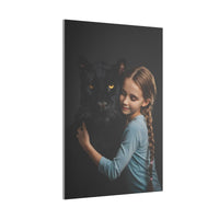 Leinwandbild Mädchen & Puma - Hugging Little Girl Animals - Canvas bei HappyHugPixels