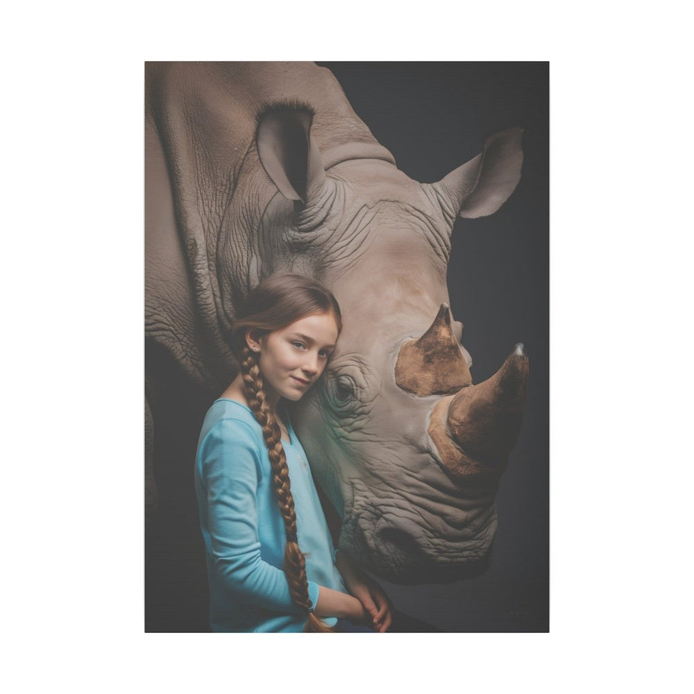 Leinwandbild Mädchen & Rhino - Aus der Serie Little Girl Animals - Canvas bei HappyHugPixels