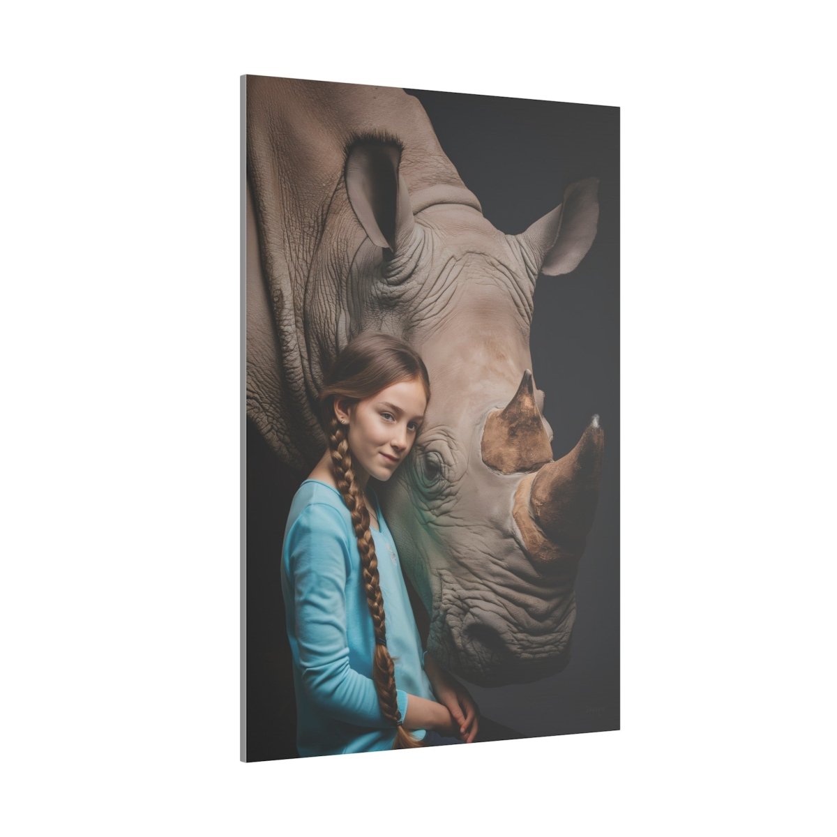 Leinwandbild Mädchen & Rhino - Aus der Serie Little Girl Animals - Canvas bei HappyHugPixels