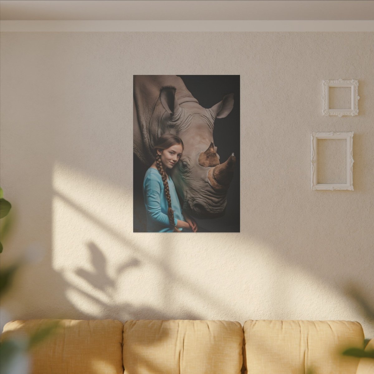 Leinwandbild Mädchen & Rhino - Aus der Serie Little Girl Animals - Canvas bei HappyHugPixels