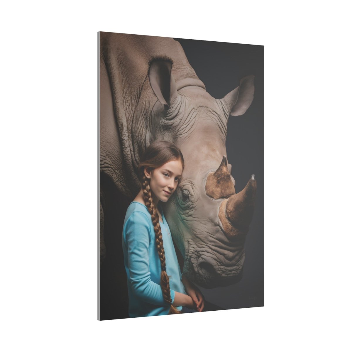 Leinwandbild Mädchen & Rhino - Aus der Serie Little Girl Animals - Canvas bei HappyHugPixels