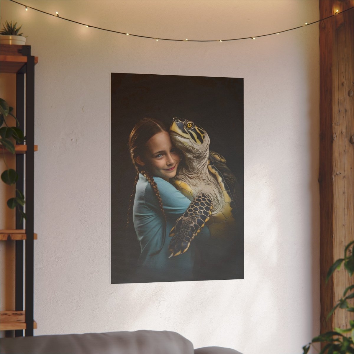 Leinwandbild Mädchen & Schildkröte - Hugging Little Girl Animals - Canvas bei HappyHugPixels