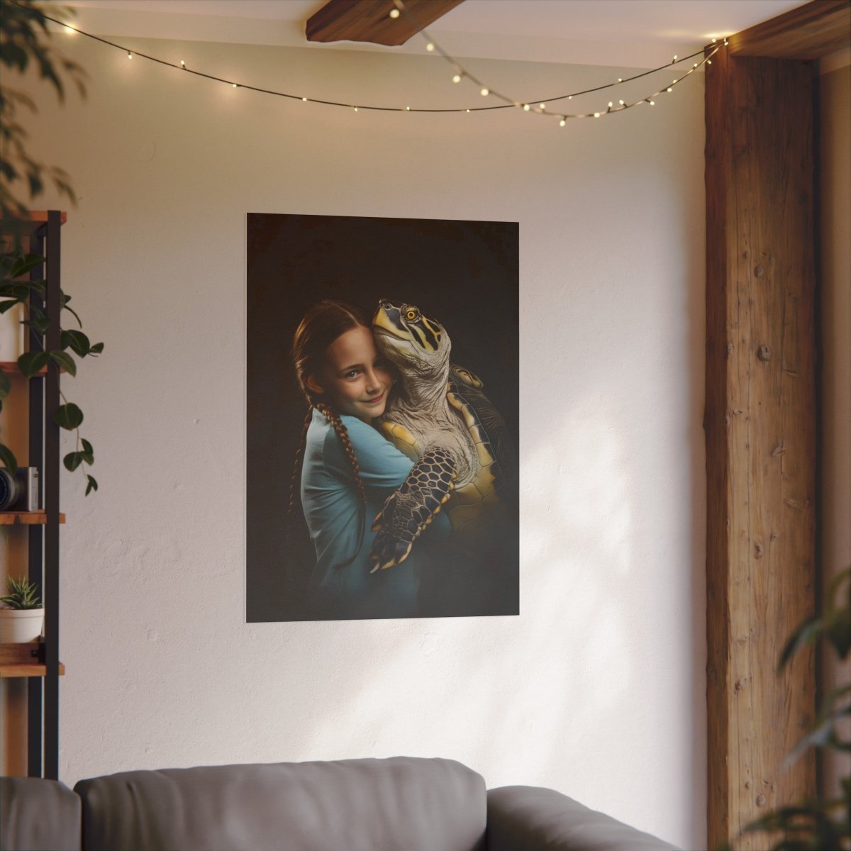 Leinwandbild Mädchen & Schildkröte - Hugging Little Girl Animals - Canvas bei HappyHugPixels