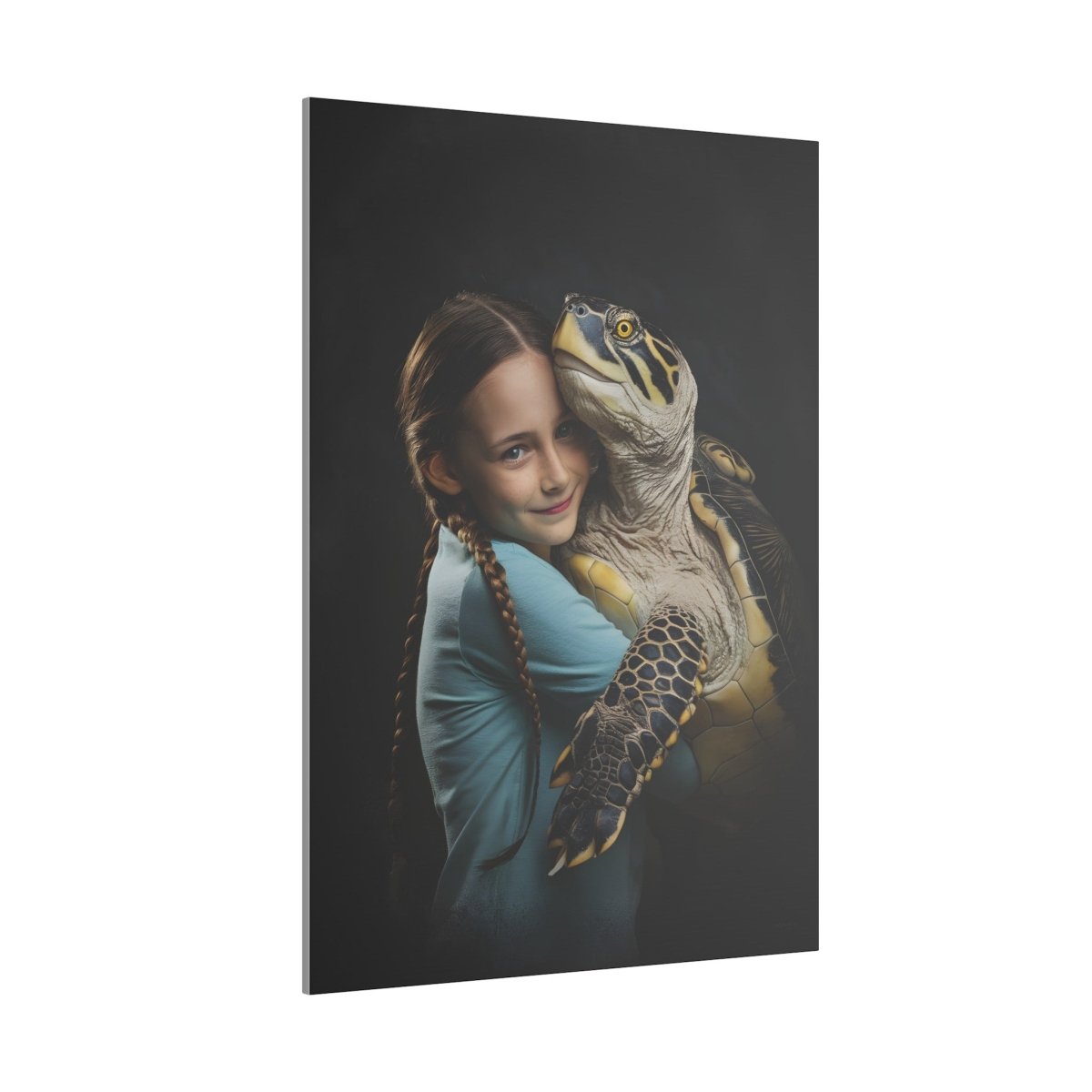 Leinwandbild Mädchen & Schildkröte - Hugging Little Girl Animals - Canvas bei HappyHugPixels