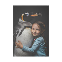 Leinwandbild Mädchen und Pinguin – Aus der Serie Little Girl Animals - Canvas bei HappyHugPixels