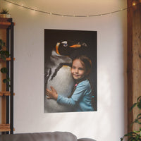 Leinwandbild Mädchen und Pinguin – Aus der Serie Little Girl Animals - Canvas bei HappyHugPixels