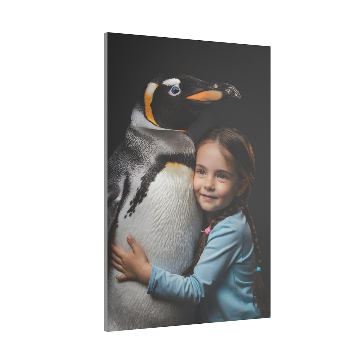 Leinwandbild Mädchen und Pinguin – Aus der Serie Little Girl Animals - Canvas bei HappyHugPixels