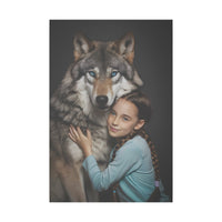 Leinwandbild Mädchen & Wolf - Hugging Little Girl Animals - Canvas bei HappyHugPixels