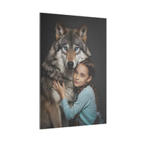 Leinwandbild Mädchen & Wolf - Hugging Little Girl Animals - Canvas bei HappyHugPixels