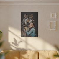 Leinwandbild Mädchen & Wolf - Hugging Little Girl Animals - Canvas bei HappyHugPixels