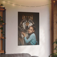 Leinwandbild Mädchen & Wolf - Hugging Little Girl Animals - Canvas bei HappyHugPixels