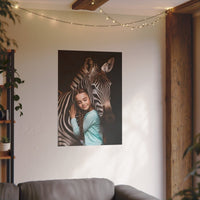 Leinwandbild Mädchen & Zebra - Hugging Little Girl Animals - Canvas bei HappyHugPixels