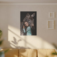 Leinwandbild Mädchen & Zebra - Hugging Little Girl Animals - Canvas bei HappyHugPixels