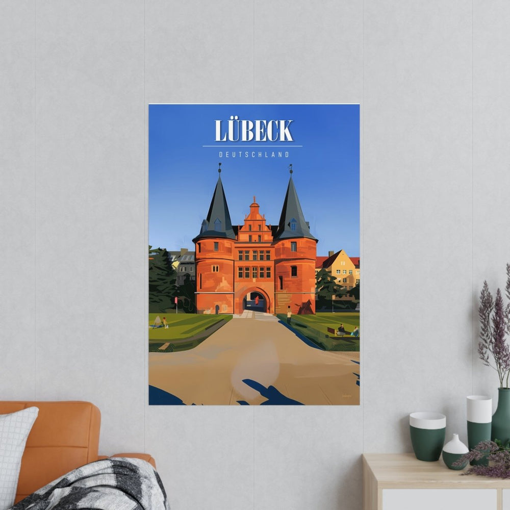 Lübeck Holstentor Reiseposter: Historisches Wahrzeichen auf Premium - Fotopapier - Poster bei HappyHugPixels